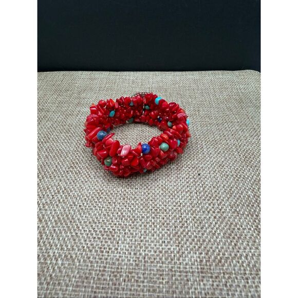 Carolyn Pollack Sterling Silver .925 Red Coral & Turquoise Mosaic Statement Brac - Picture 5 of 8